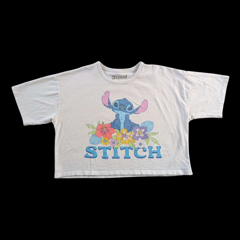 Disney Stitch White Crop Top with Floral Design